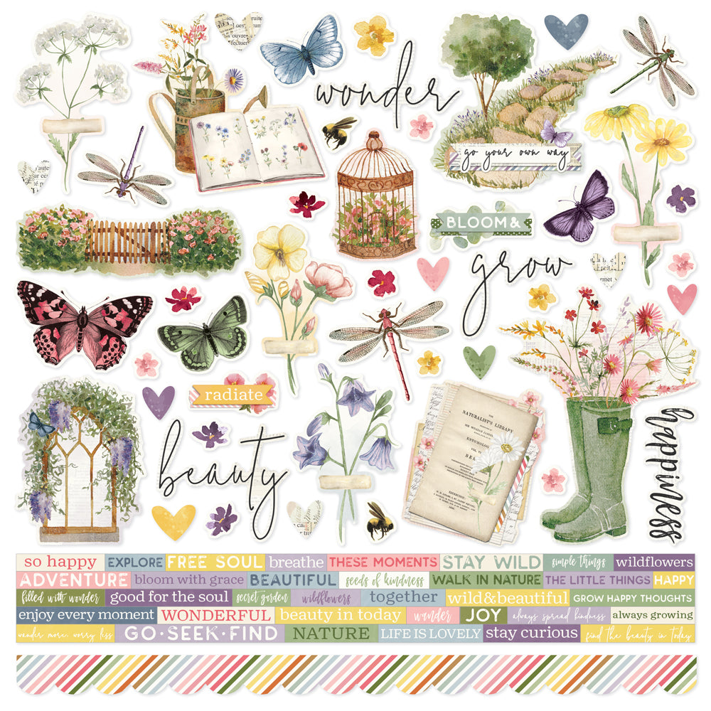 Simple Vintage Meadow Flowers - Cardstock Stickers