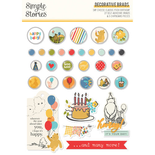 Say Cheese Classic Pooh Birthday - Decorative Brads **PREORDER**