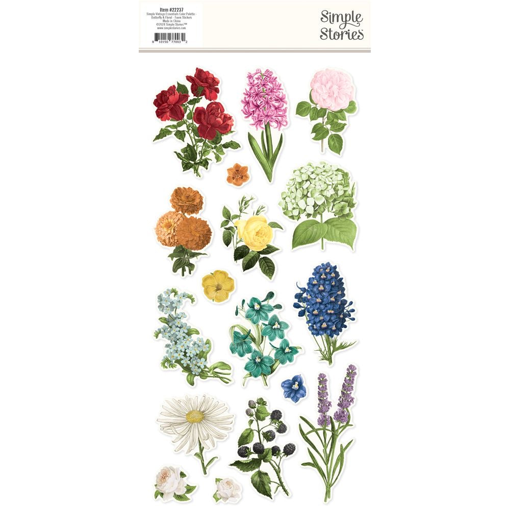 Simple Vintage Essentials Color Palette Butterfly & Floral - Foam Stickers