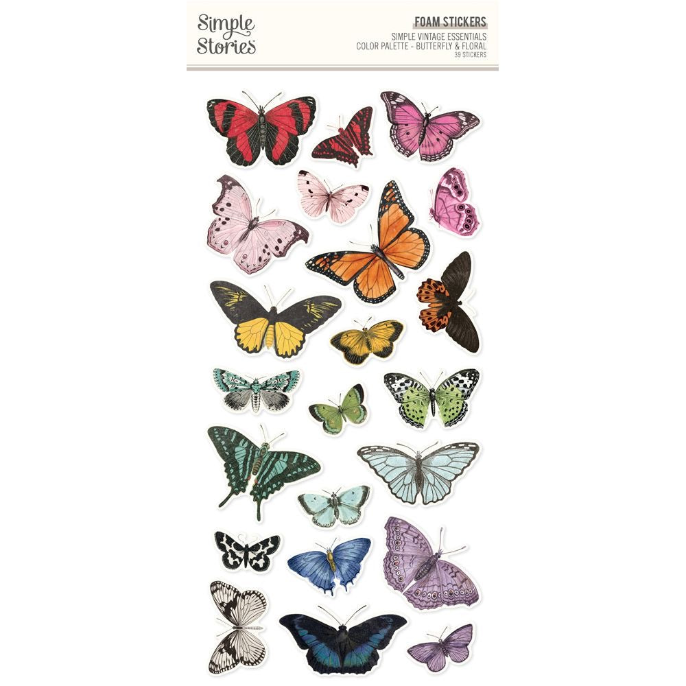 Simple Vintage Essentials Color Palette Butterfly & Floral - Foam Stickers