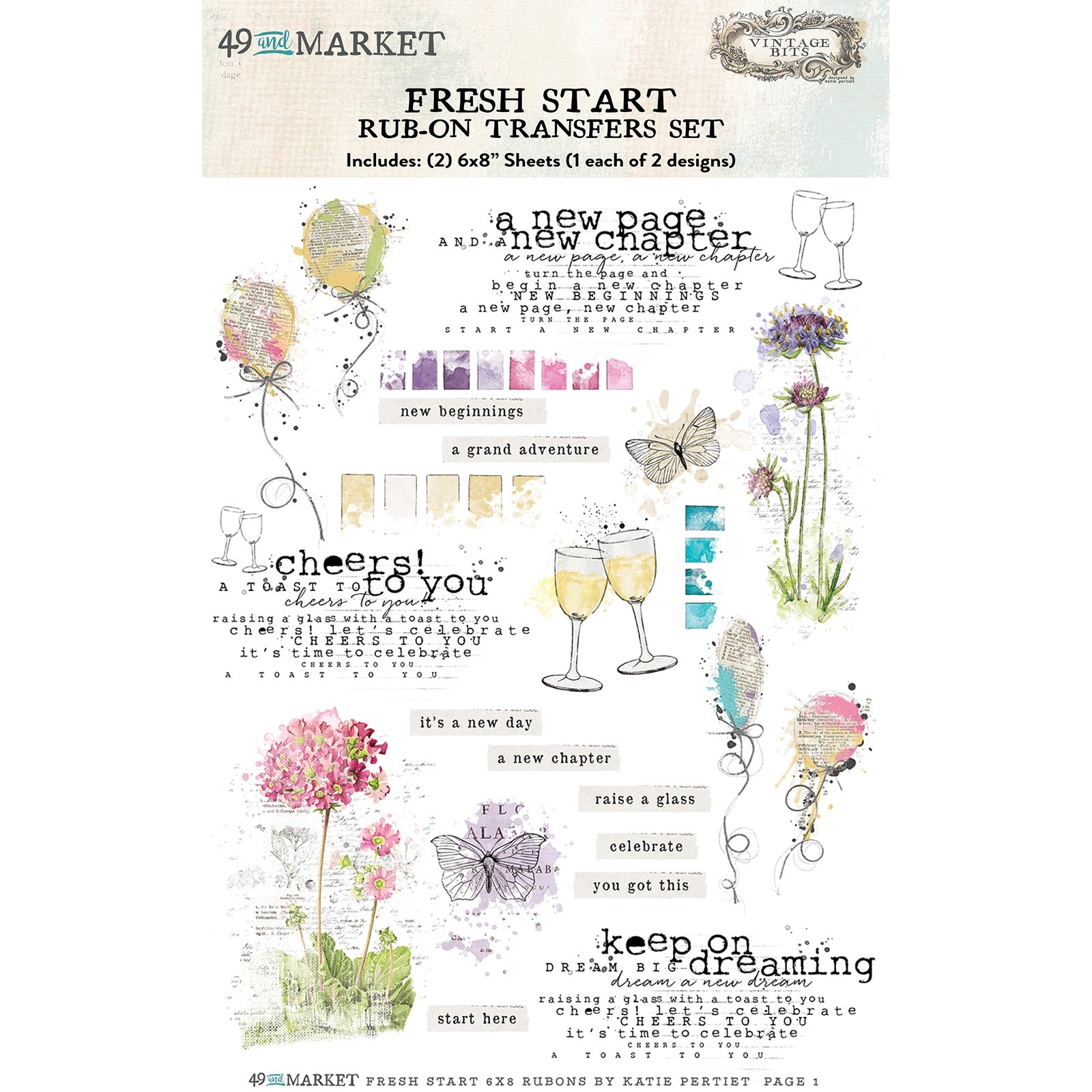 Vintage Bits - Rub-On Transfer Set -Fresh Start