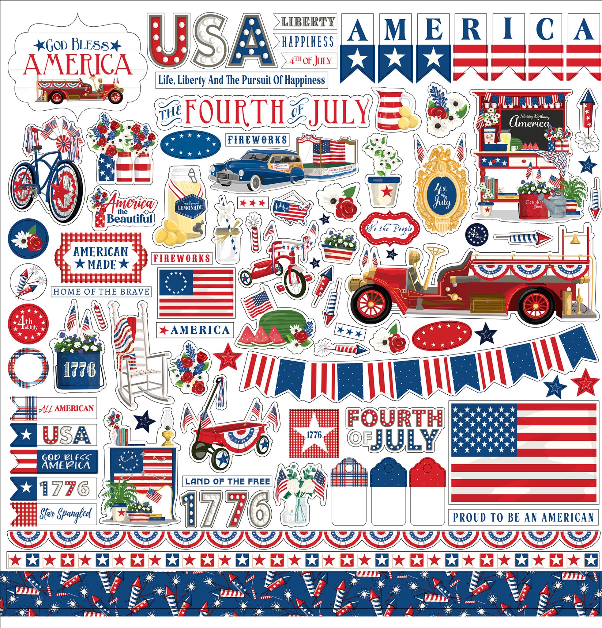 God Bless America Element - 12 x 12 Cardstock Stickers