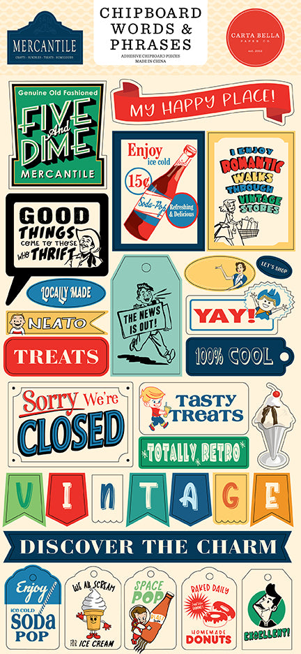 Mercantile 6x13 Chipboard Words & Phrases