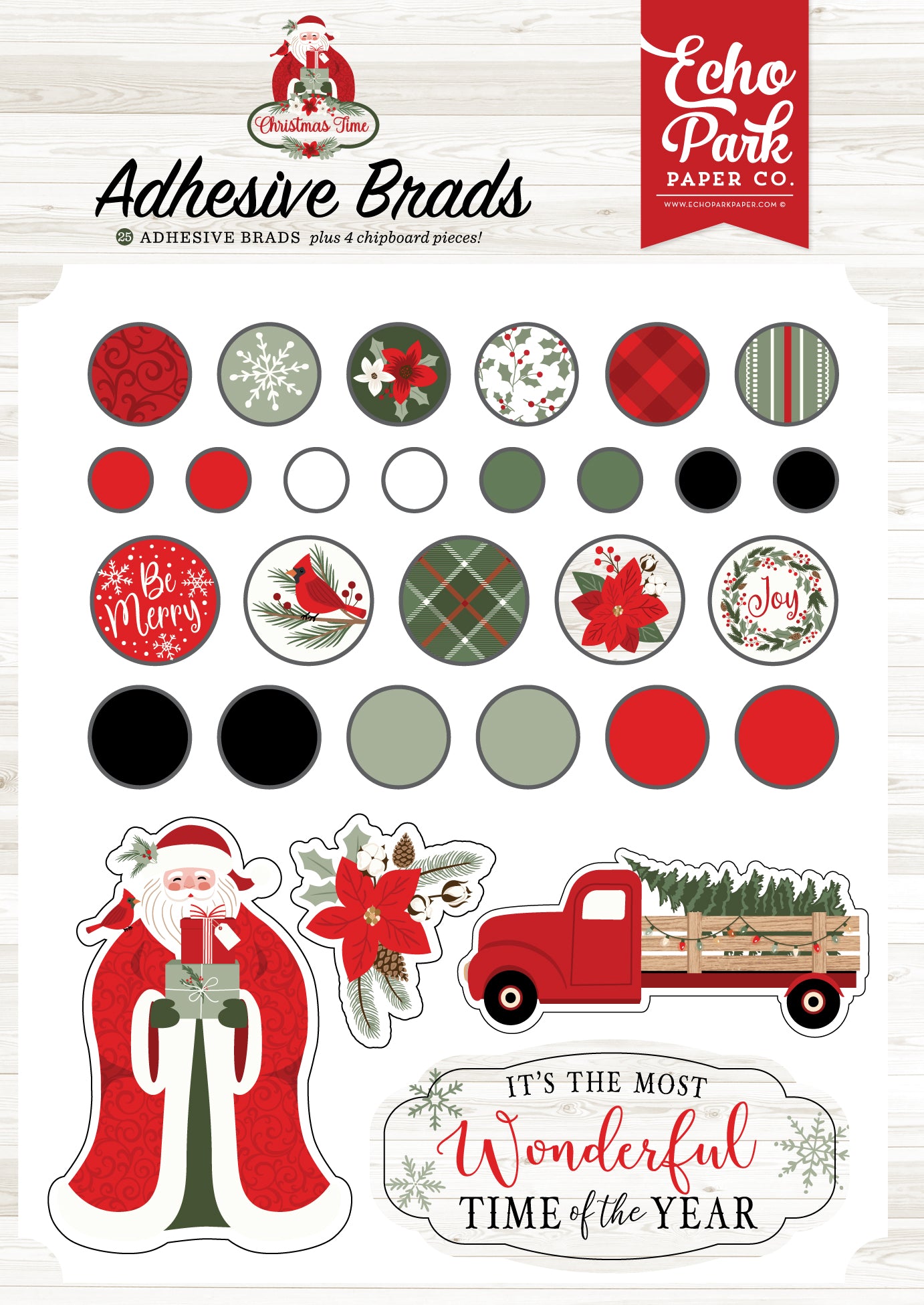 Echo Park Adhesive Brads - Christmas Time