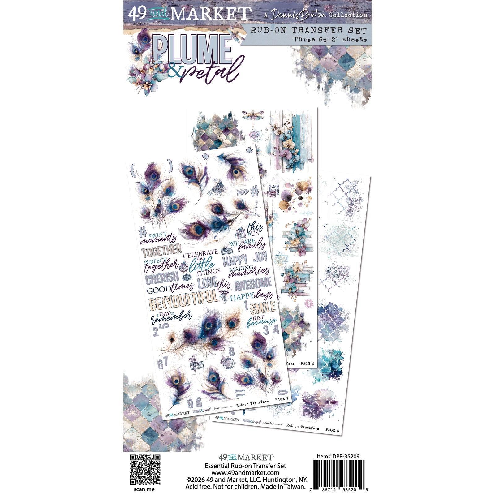 49 and Market 6 x12 Blendable Rub-on Transfer Set - Plume & Petal