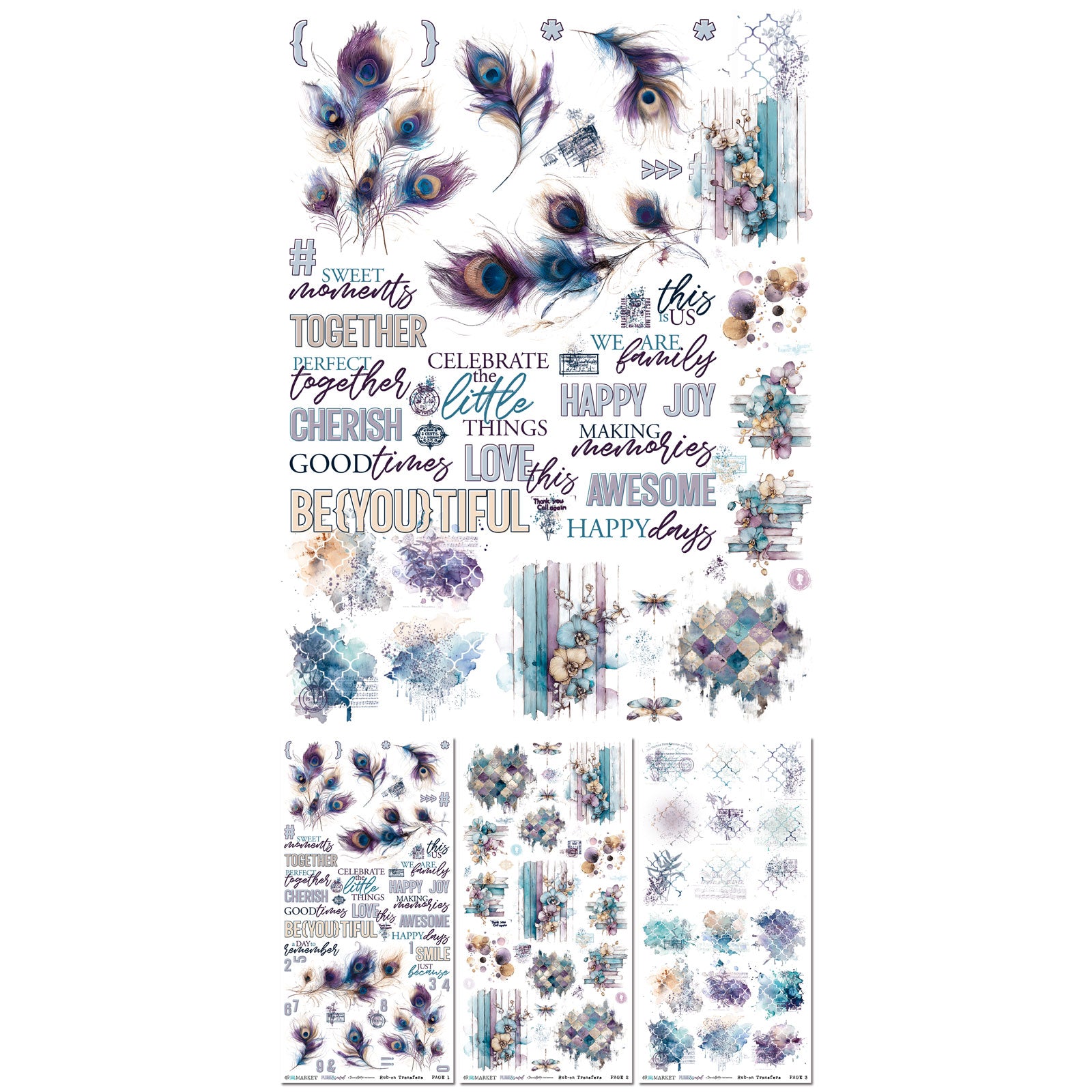 49 and Market 6 x12 Blendable Rub-on Transfer Set - Plume & Petal
