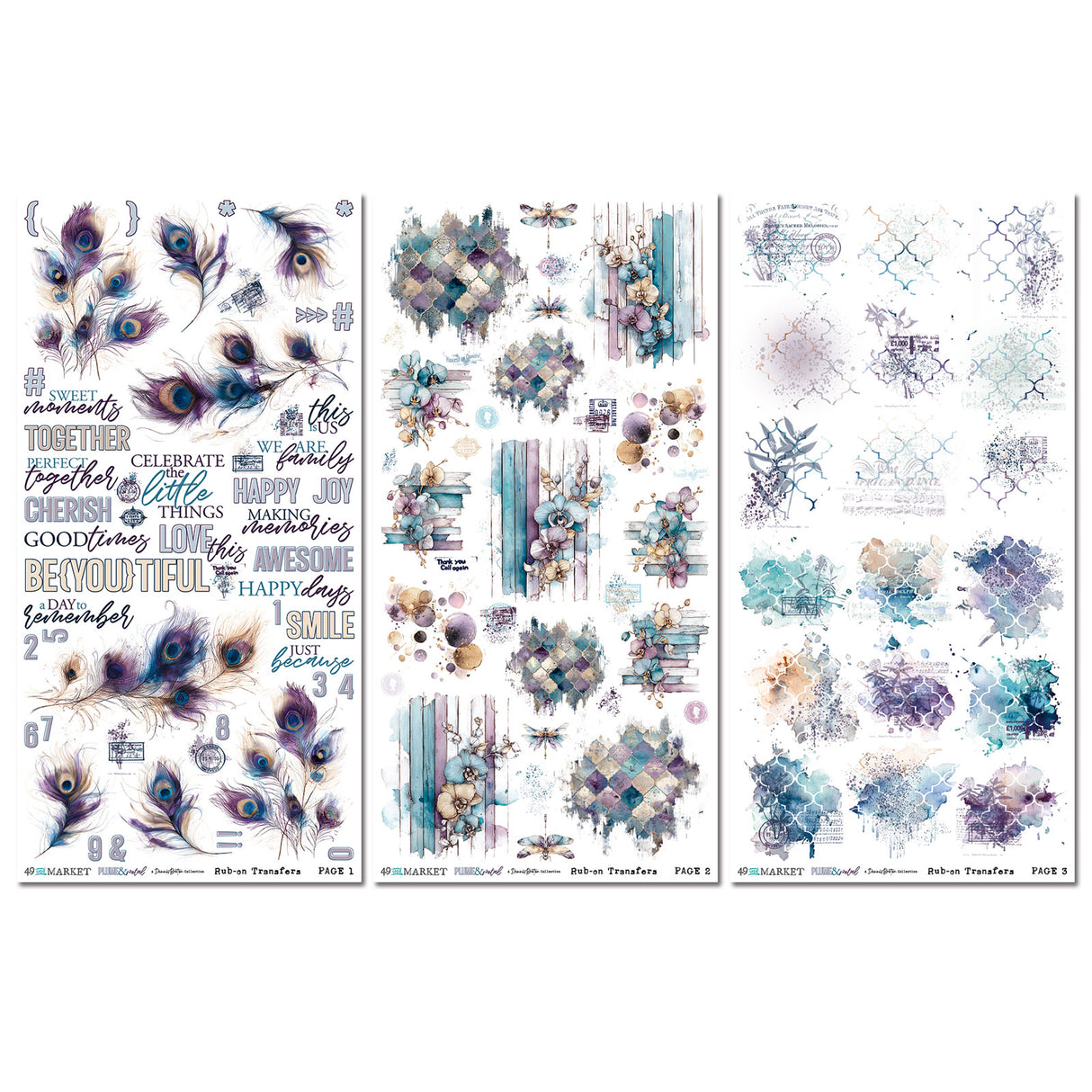 49 and Market 6 x12 Blendable Rub-on Transfer Set - Plume & Petal