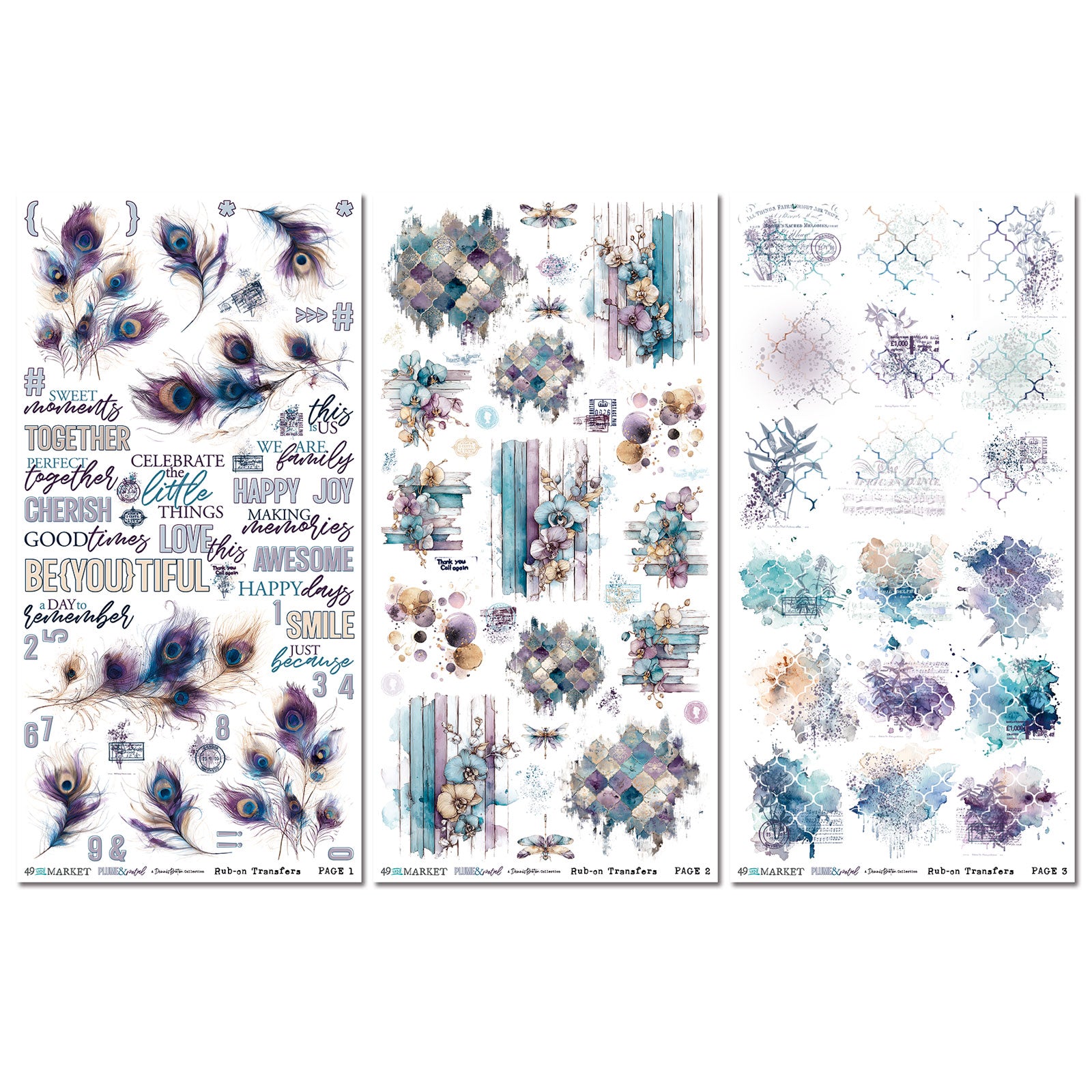 49 and Market 6 x12 Blendable Rub-on Transfer Set - Plume & Petal
