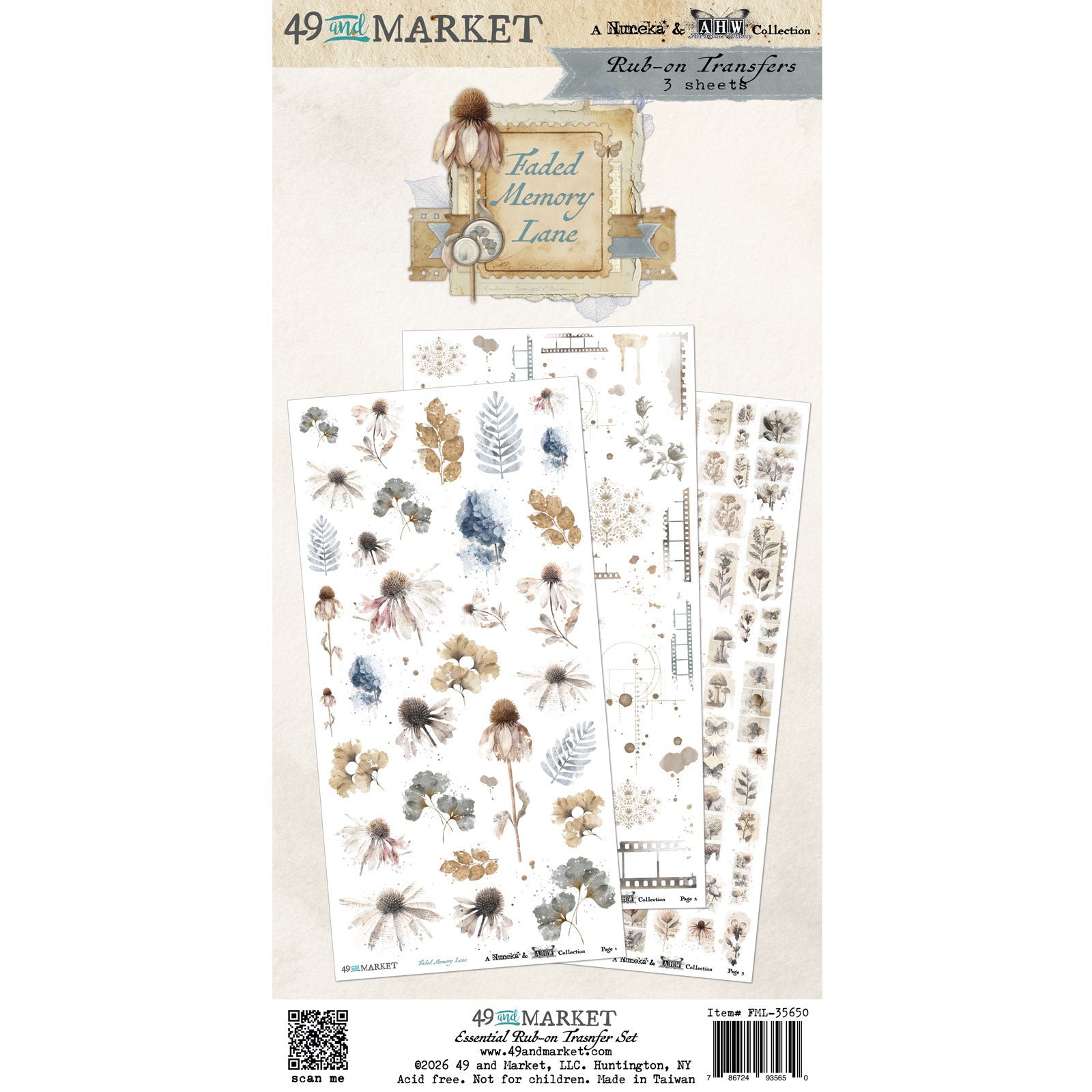 49 and Market 6 x12 Essential Rub-on Transfer Set - Faded Memory Lane