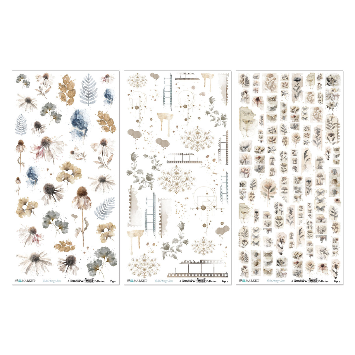 49 and Market 6 x12 Essential Rub-on Transfer Set - Faded Memory Lane