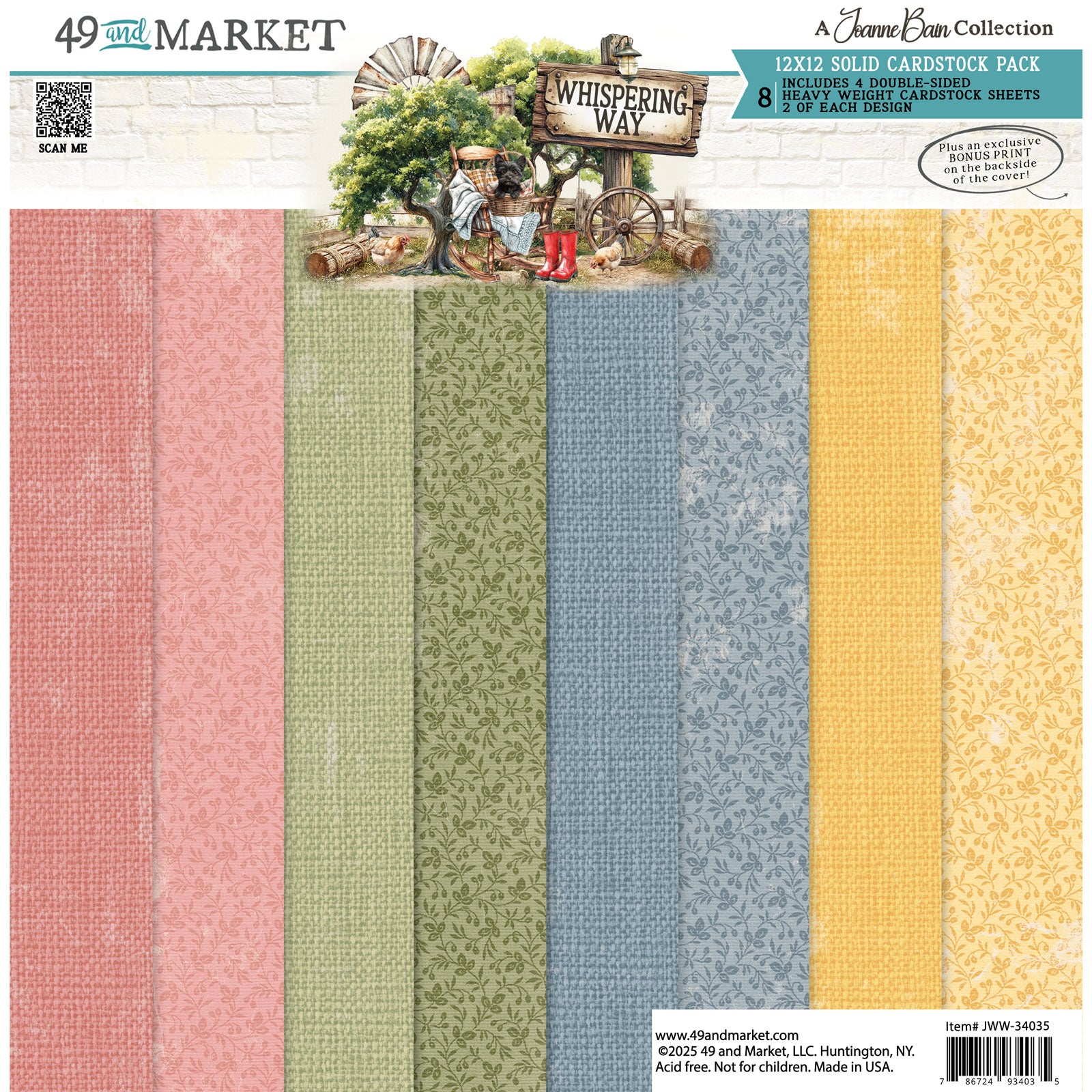 49 and Market 12 x 12 Solid Cardstock Pack - Whispering Way (Joanne Bain)