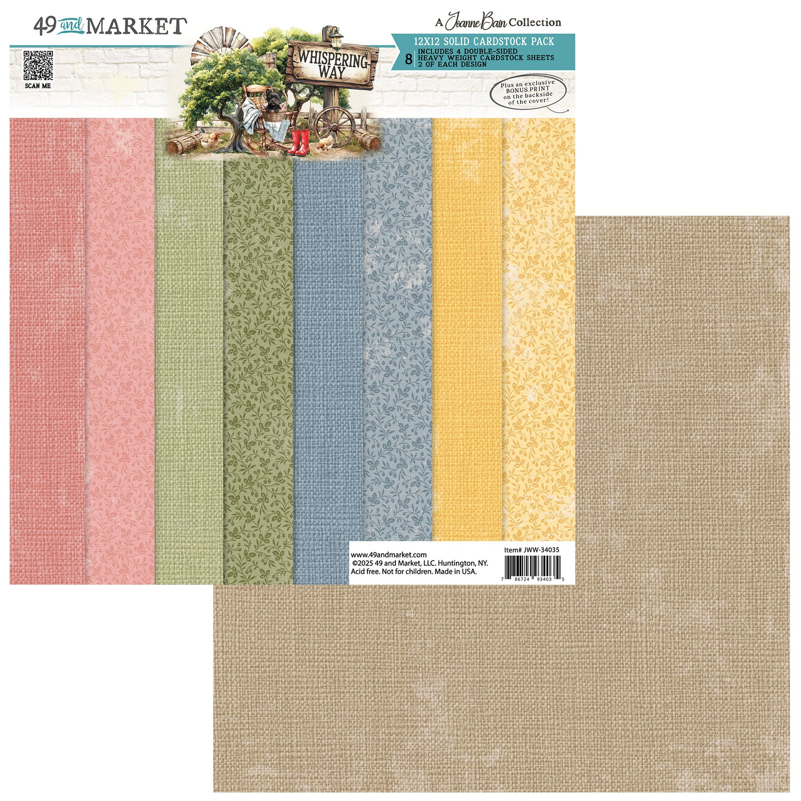 49 and Market 12 x 12 Solid Cardstock Pack - Whispering Way (Joanne Bain)