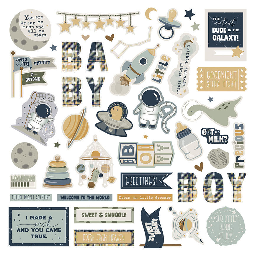 To The Moon And Back Collection - 12 x 12 Cardstock Stickers - Elements