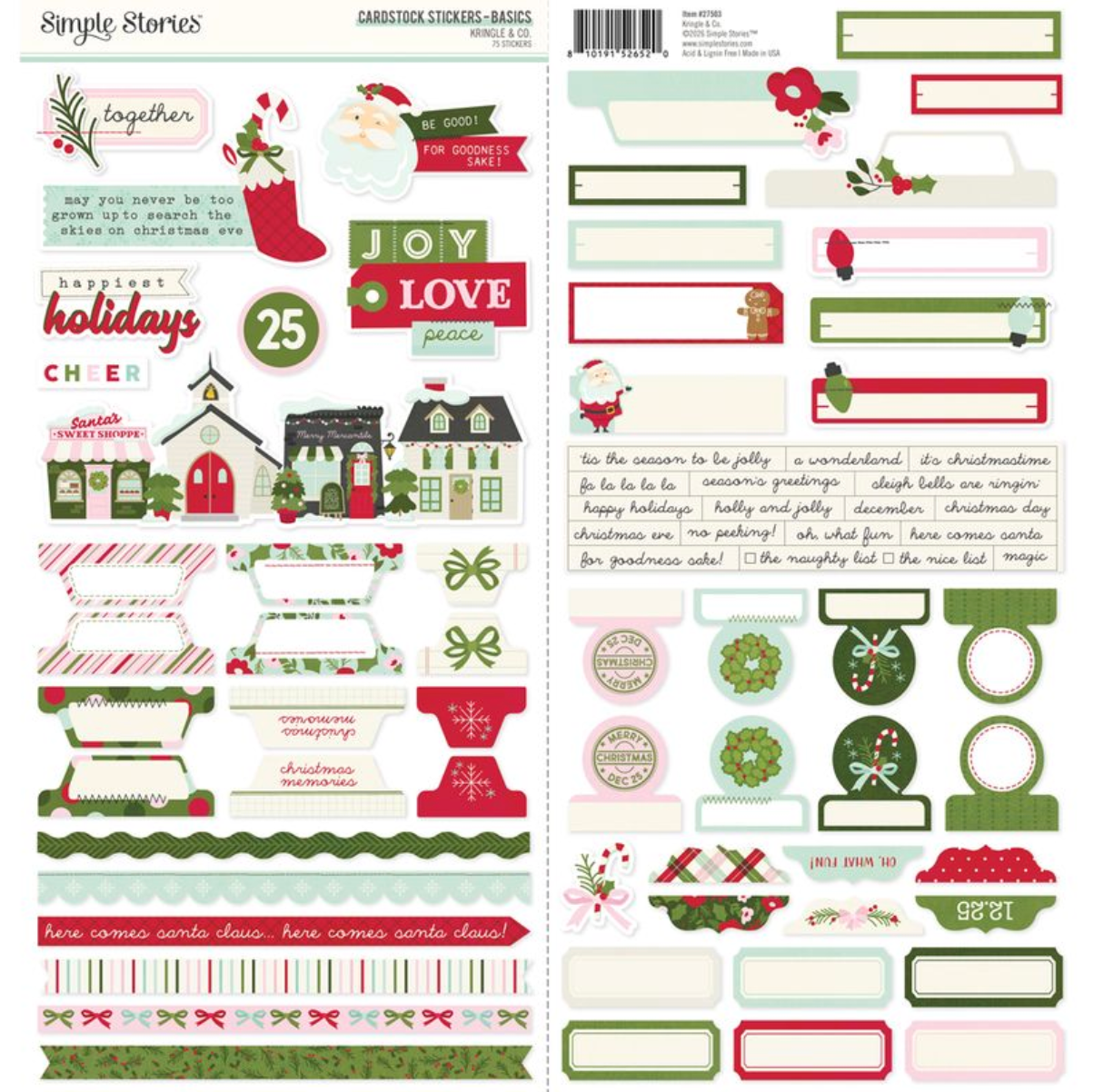 Simple Stories Kringle and Co Cardstock Stickers Basics **PRE-ORDER**