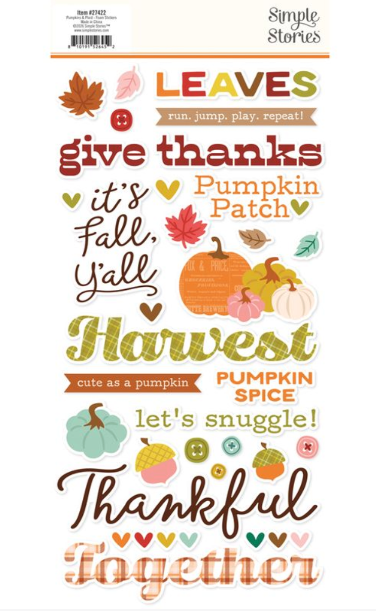 Simple StoriesPumpkins and Plaid Foam Stickers **PRE-ORDER**