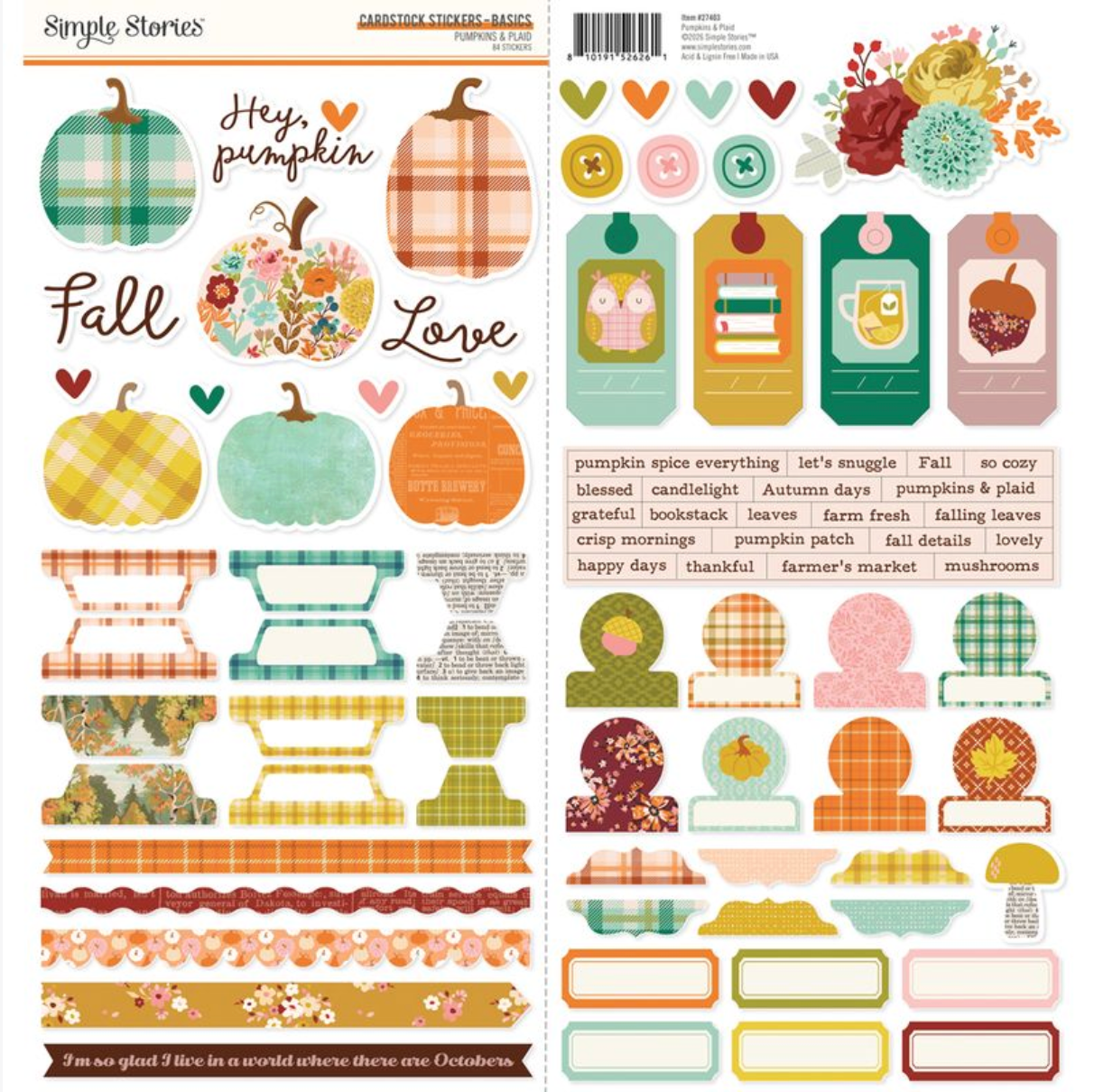 Simple StoriesPumpkins and Plaid Cardstock Stickers Basics **PRE-ORDER**