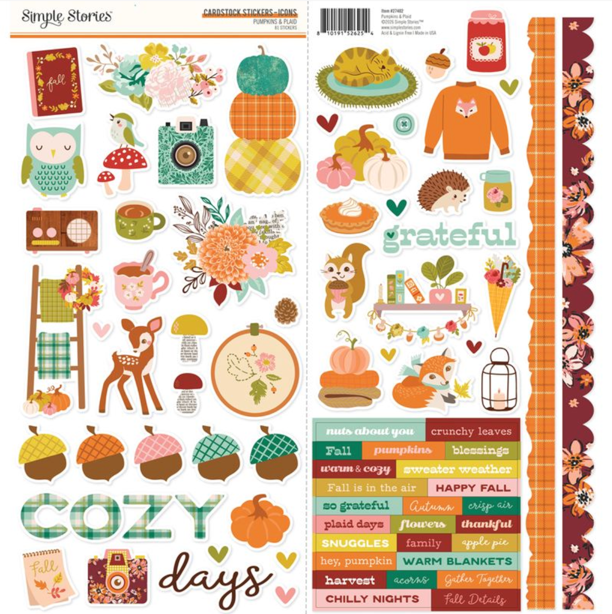 Simple StoriesPumpkins and Plaid Cardstock Stickers Icons **PRE-ORDER**