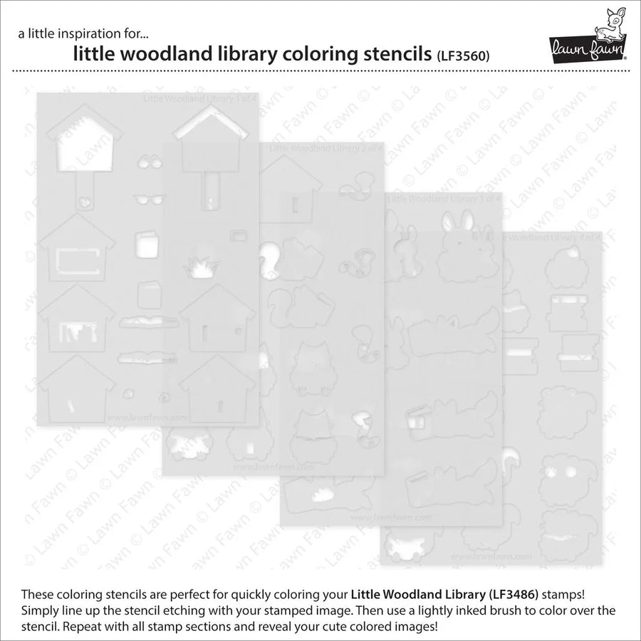 Little Woodland Library Coloring Stencils