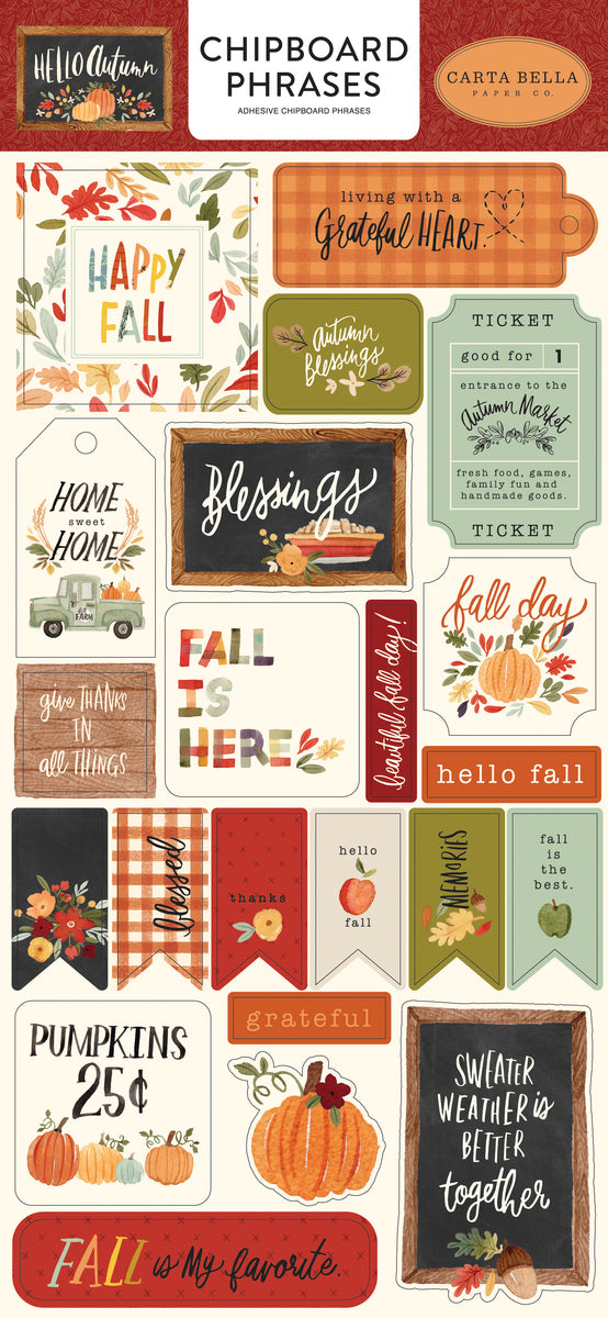 Hello Autumn 6x13 Chipboard Phrases