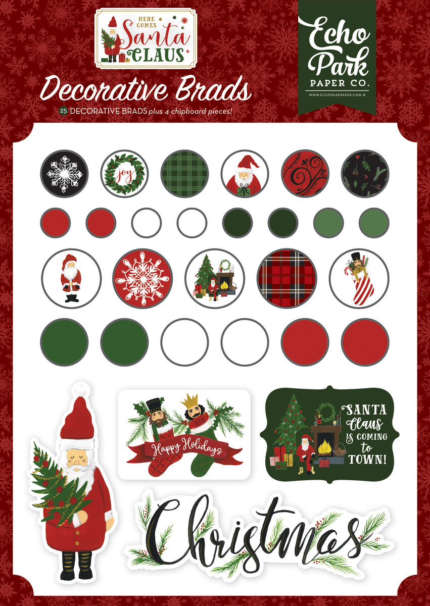 Here Comes Santa Clause Adhesive Brads