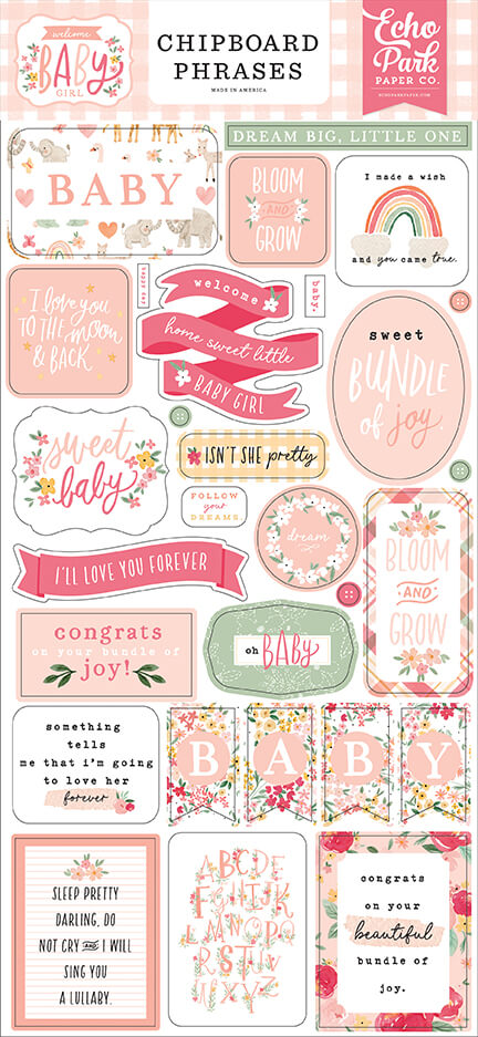 Welcome Baby Girl 6x13 Chipboard Phrases