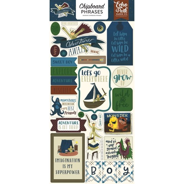 Adventure Awaits 6x13 Chipboard Phrases