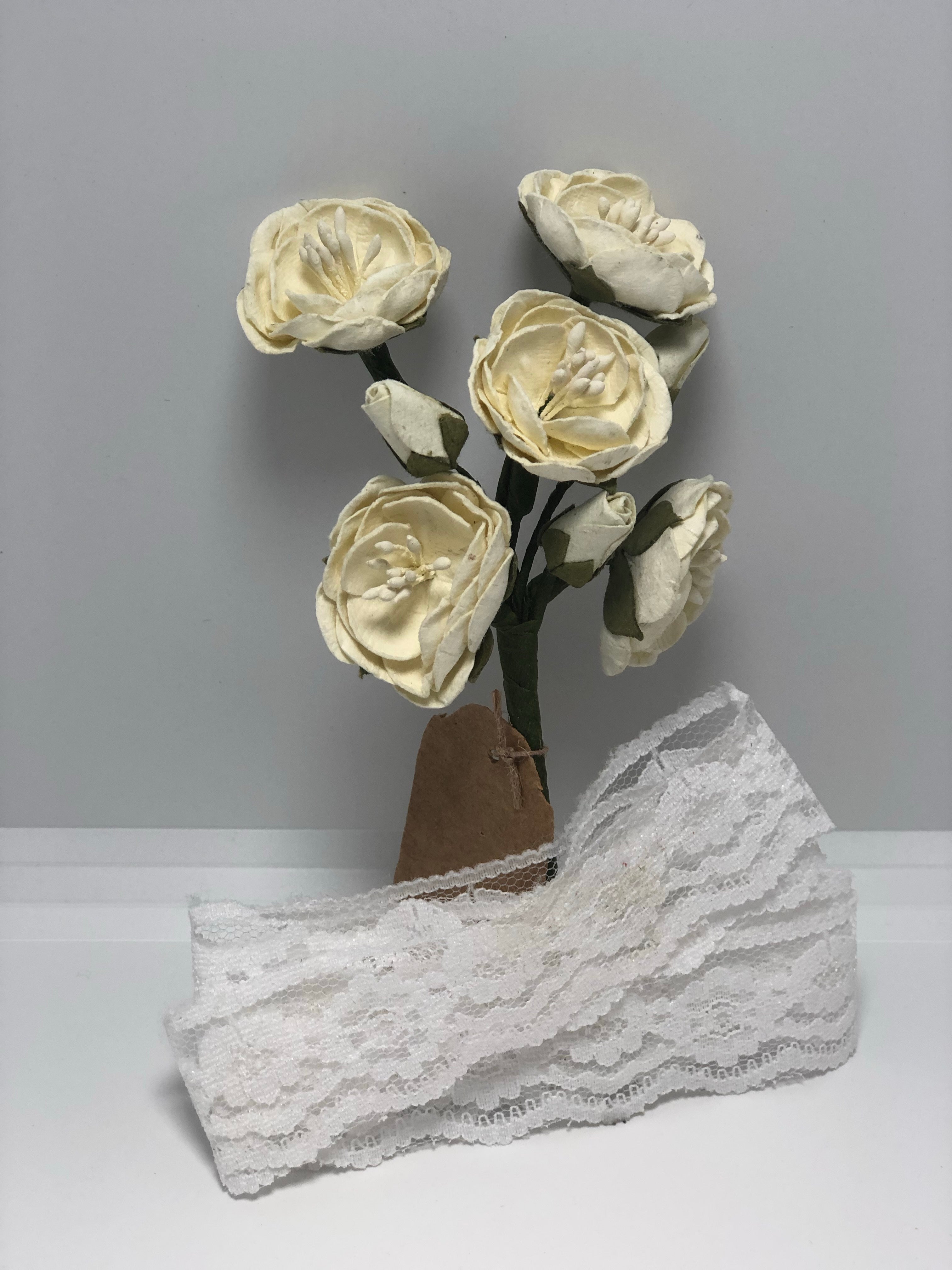 Little Birdie Handmade Flowers Mardelle Bunch with Crochet Lace , Classic White , 8 pieces