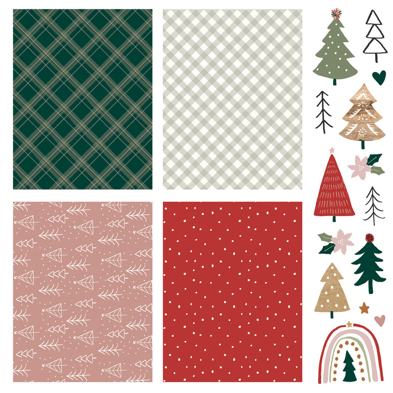 Red Boho Christmas Trees Wrapping Paper