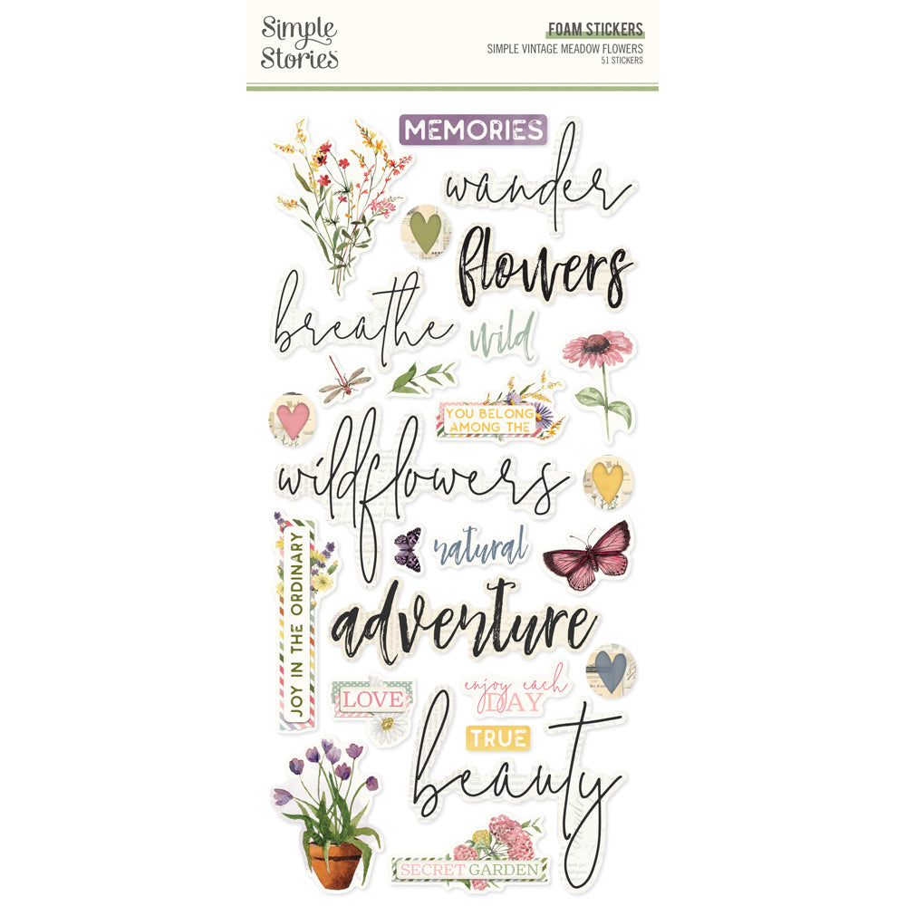 Simple Vintage Meadow Flowers - Foam Stickers