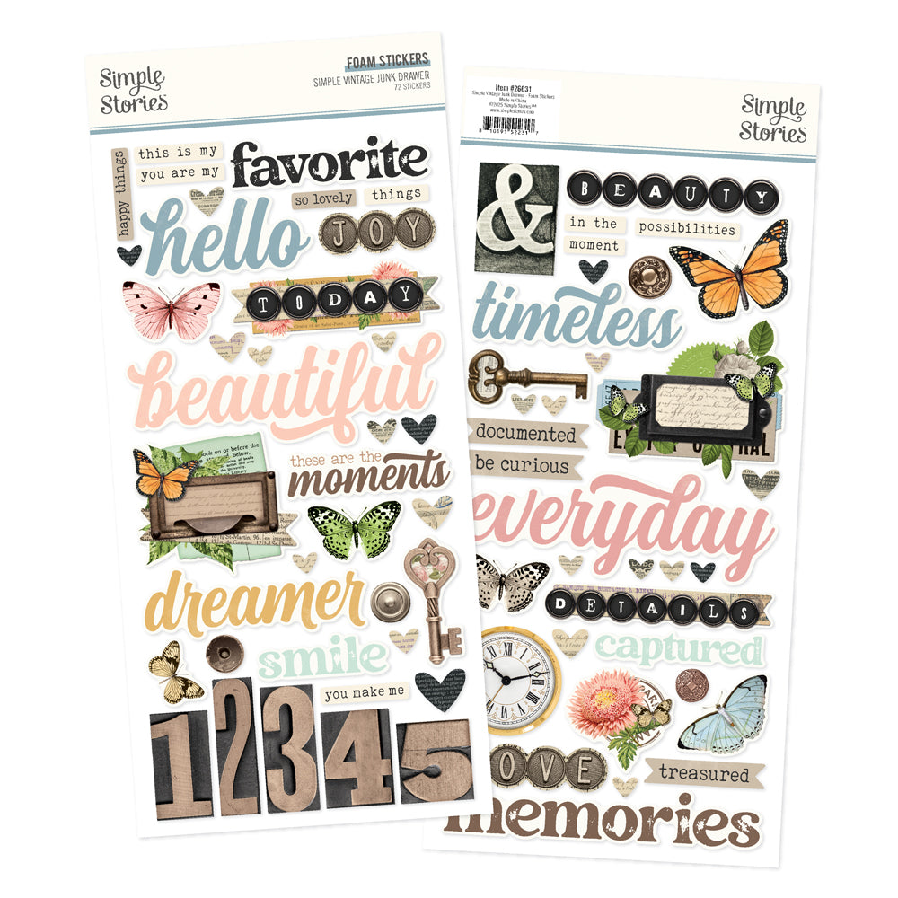 Simple Vintage Junk Drawer Foam Stickers