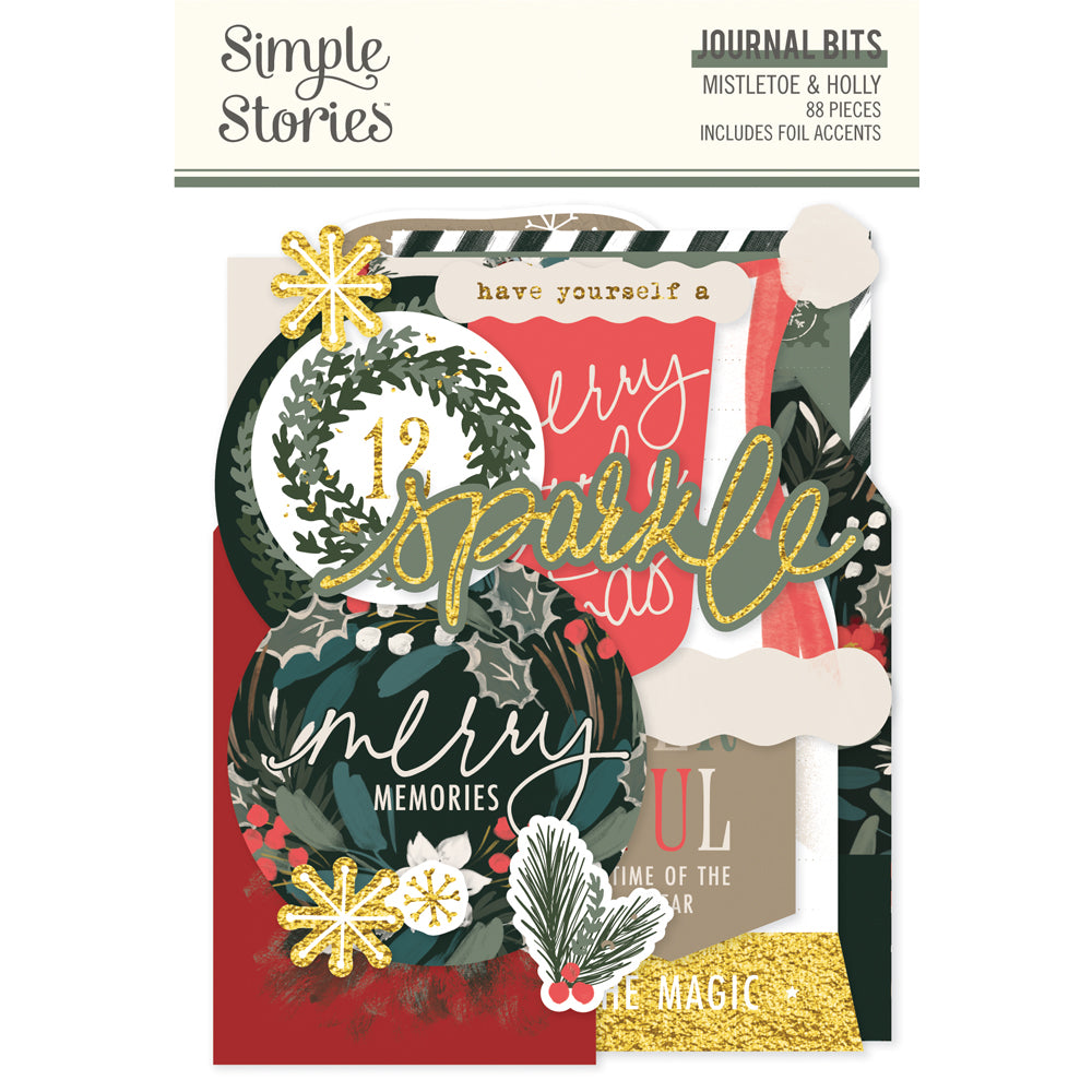 Simple Stories - Mistletoe & Holly Journal Bits & Pieces (Gold Foil) **PRE-ORDER**