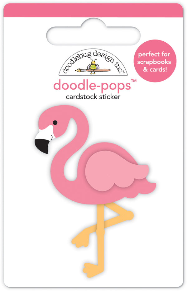 Doodle-Pops - 3D Cardstock Sticker - Pink Flamingo