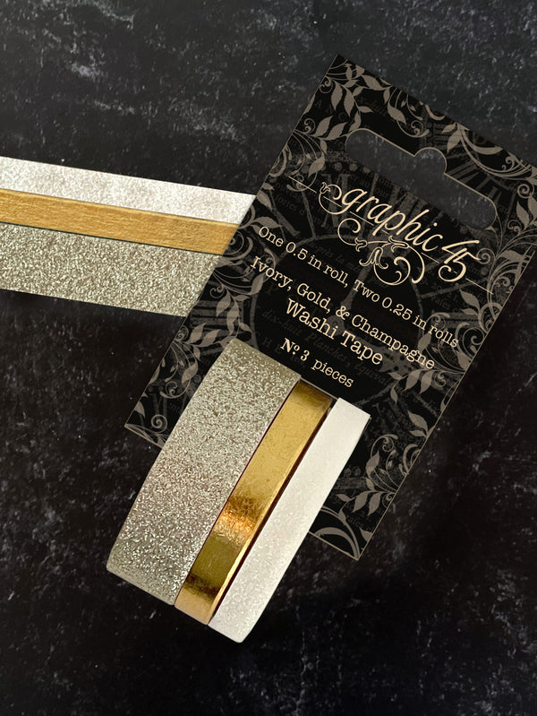 Glitter & Gloss Washi Tape Set – Ivory, Gold, & Champagne