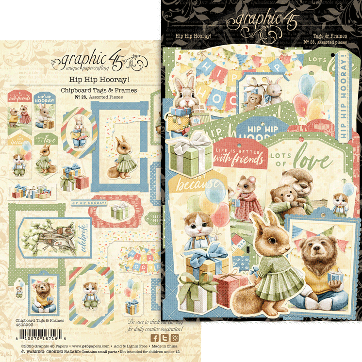 Hip Hip Hooray Chipboard Pieces, Tags & Frames