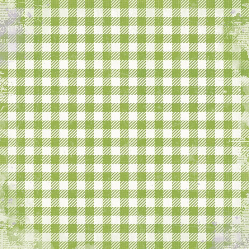Simple Vintage Life in Bloom - 12x12 Double Sided Paper - Green Gingham