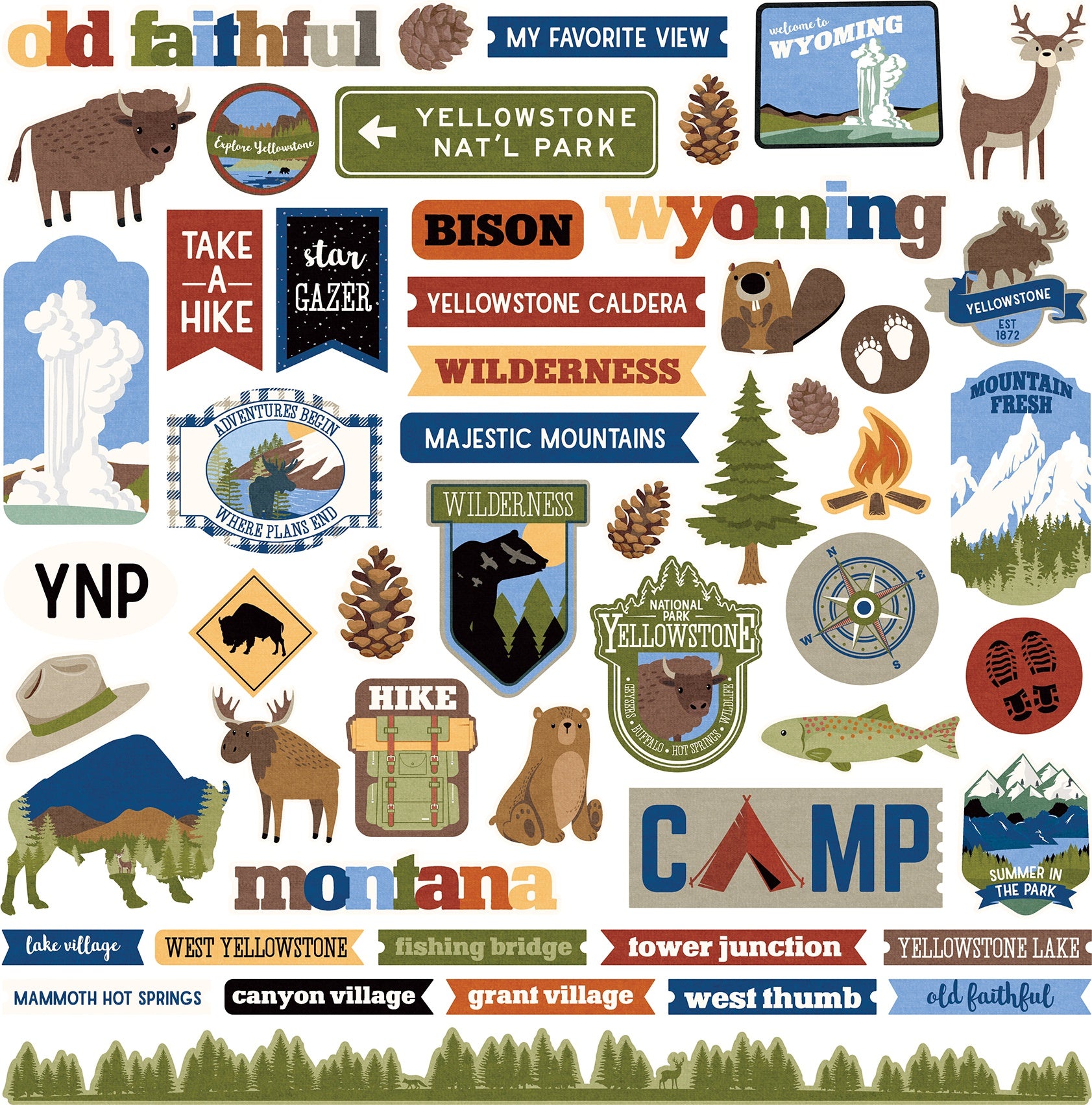 National Parks Yellowstone Stickers 12"X12"-Elements