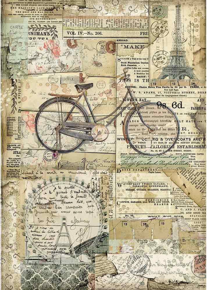 Bicycle Stamperia Rice Paper Sheet A4