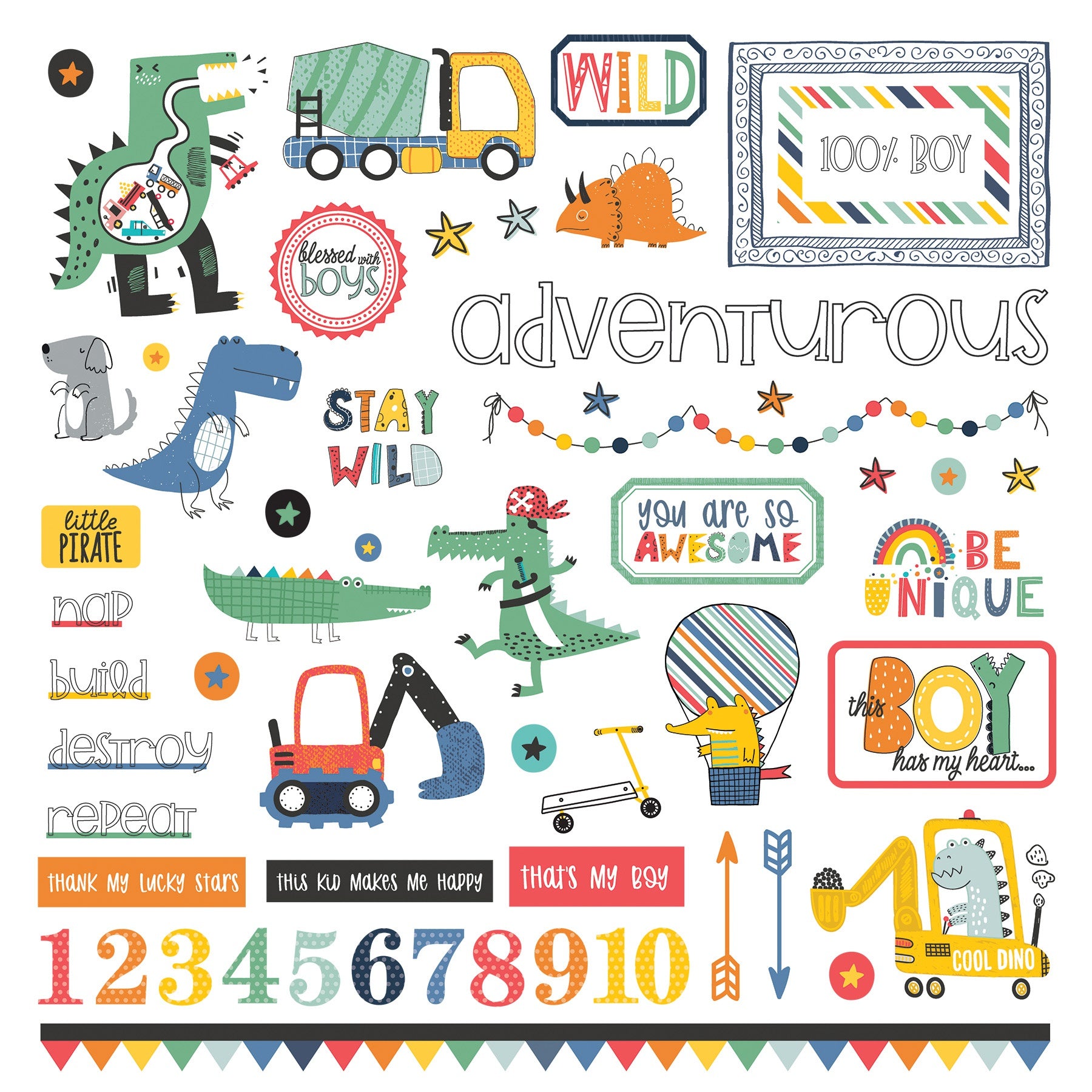 Little Boys Have Big Adventures Stickers 12"X12"-Elements