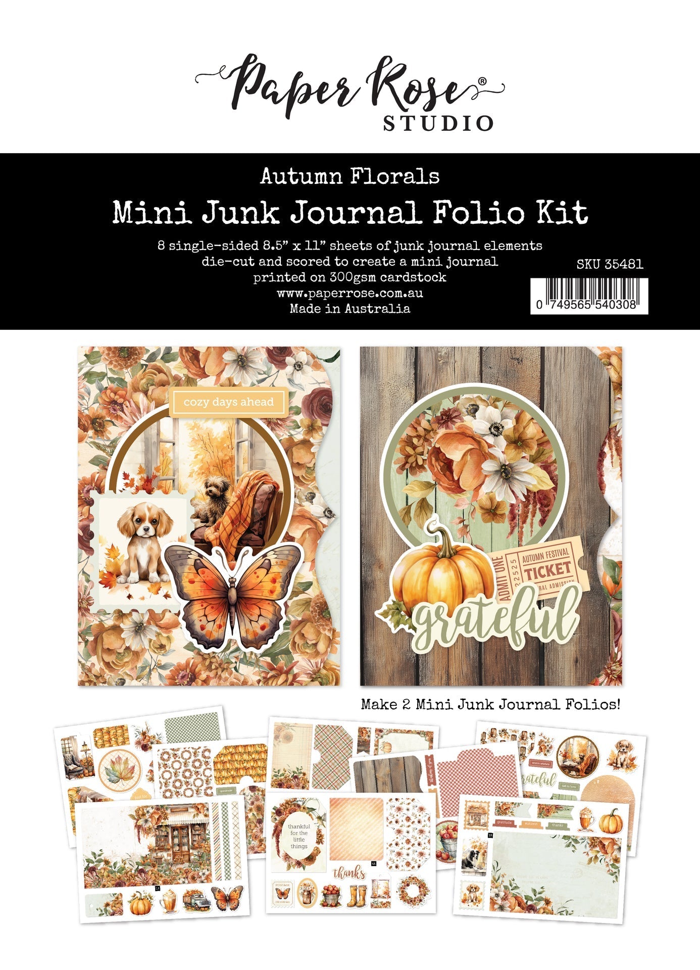 Autumn Florals Mini Junk Journal Folio Kit