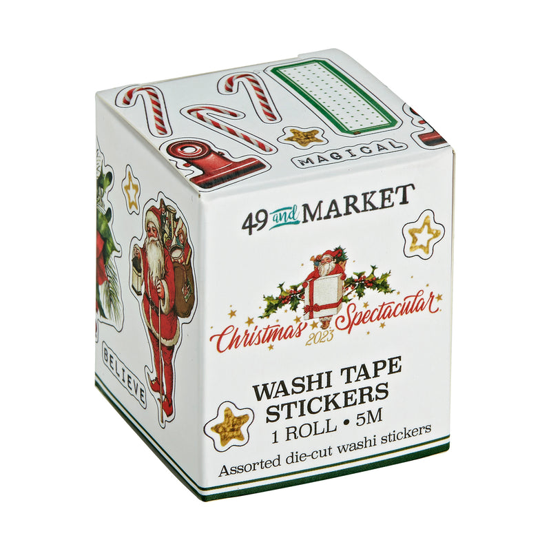 Spice up your Christmas celebration, crafts, or scrapbook projects with the Christmas Spectacular 2023 - Postage Washi Santa! This roll of die-cut postage washi tape contains beautiful stamped designs of Santa Claus, each measuring 1" by 1.25". With 5 meters in length, the tape is perfect for adding festive accents to journals, cards, scrapbook pages, and more!