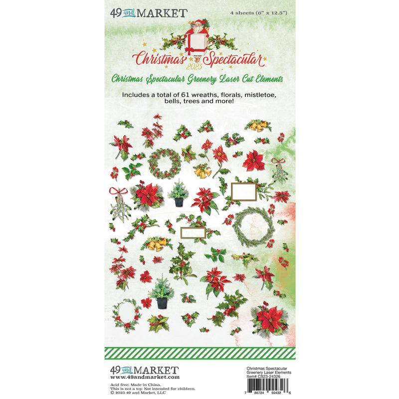 Create your Christmas Spectacular with this Greenery Laser Cut Elements pack! Featuring 61 pieces including wreaths, holly, poinsettias, mistletoe, and more, the detailed intricacy of these laser cuts brings your projects to a professional level with ease. Precision cut elements are quickly and easily removed from the four 6x12.5" heavyweight sheets