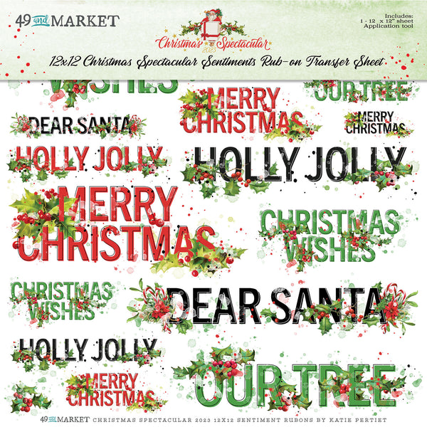 Our Christmas Spectacular 2023 - 12x12 Sentiments Rub-on Transfer Sheet allows you to easily and conveniently add beautiful touches to a variety of surfaces. The sheet contains a variety of sentiments in both black and white, so you can achieve a unique and stunning effect. Imported for the highest quality, these rub-on transfers will bring life to any project.