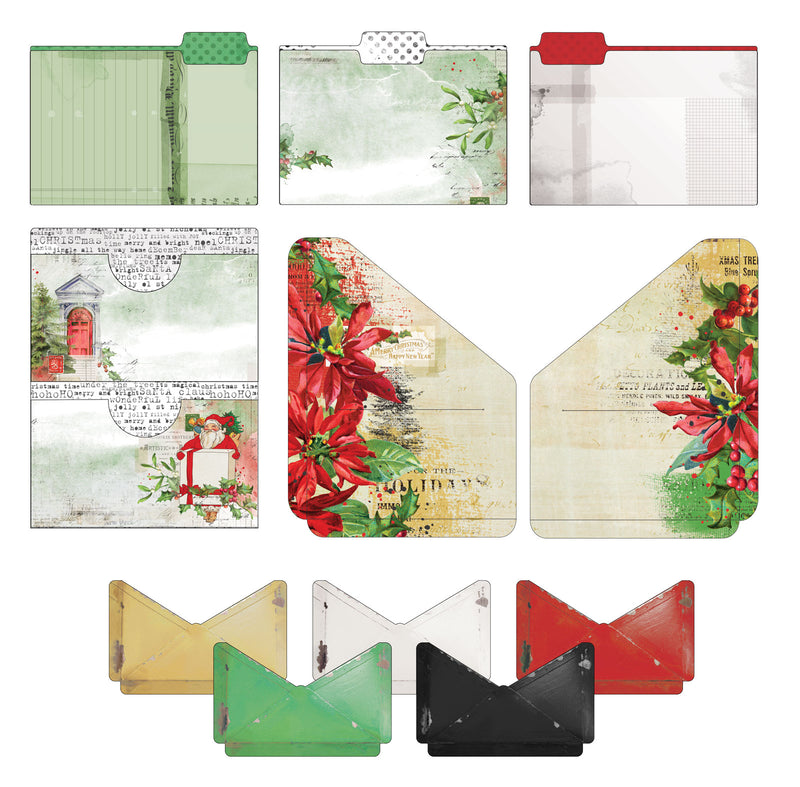 The Christmas Spectacular 2023 - File Essentials pack provides 11 double-sided die-cut pieces for mini albums and layouts. Included are 3 file folders, 1 double pocket, 2 angled pockets, and 5 envelope pockets to organize your treasured pieces and photos. Every piece is imported to the highest standards, measuring 4.75x6.25, 6.25x8.25, 5.75x7.75, and 4.25x2.75 when scored.