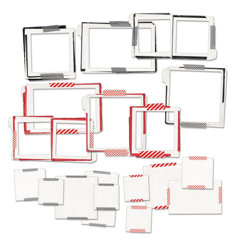 Decorate your crafts with the Christmas Spectacular 2023 chipboard frames set, featuring 18 pieces of thin, adhesive-backed chipboard shapes. Whether you're making cards, scrapbook pages, or other projects, these frames and journaler pieces — in various sizes — will make your creations stand out. Imported and quality-made, they're perfect for all your crafting needs.