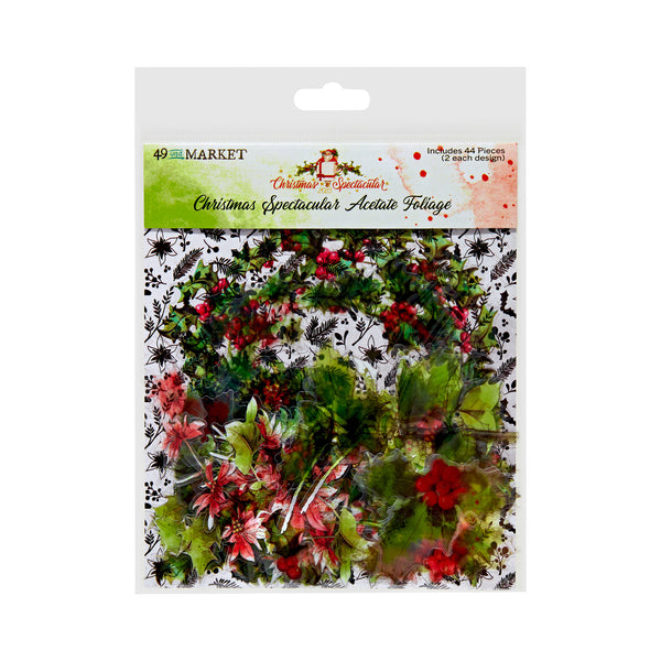 Add a festive touch to your holiday decorations with this Christmas Spectacular 2023 Acetate Foliage set. This 44-piece set includes various wreaths and foliage printed on clear acetate to achieve a wide range of configurations and levels of opacity. Non-archival acetate ensures a long-lasting look that will bring cheer to your holiday season.