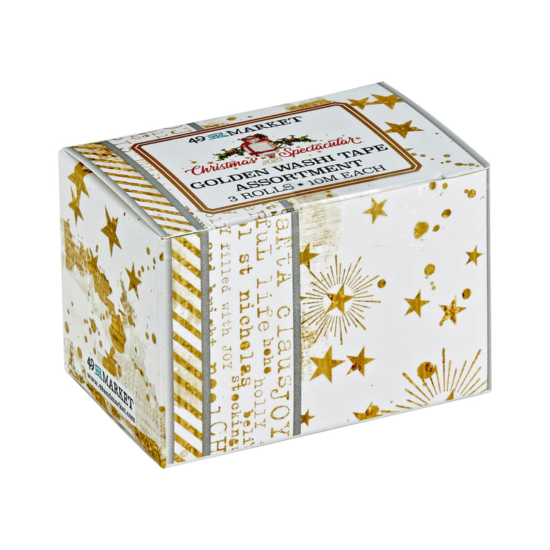 Brighten up your Secret Santa gifts with this Christmas Spectacular 2023 Golden Washi Tape Set. It includes 3 decorative rolls, 1.75", 1/2", and 1/4" widths, each 10 meters long, for a total of 30 meters of beautiful tape. Imported and perfect for crafting projects of any size.