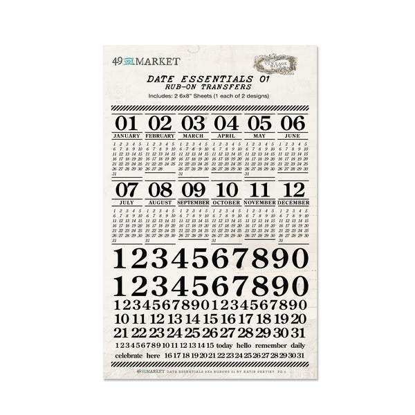 Transform any project with Date Essential 01 Rub-on Transfers. Featuring 2 sheets of 6"x8" rub-on transfers, you can quickly add beautiful date configurations to a variety of surfaces. Easy to use and imported for superior quality, they'll make your project stand out
