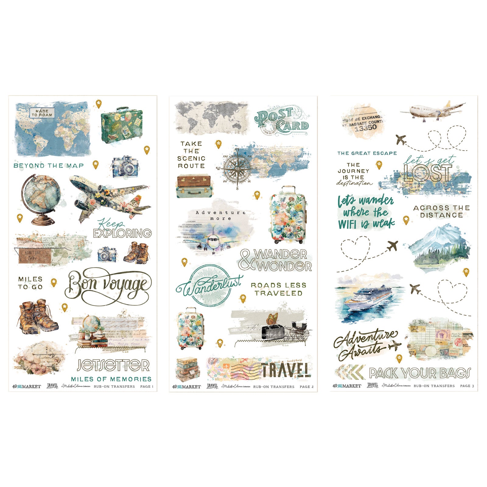 49 and Market 6 x12 Blendable Rub-on Transfer Set - Travel Diaries