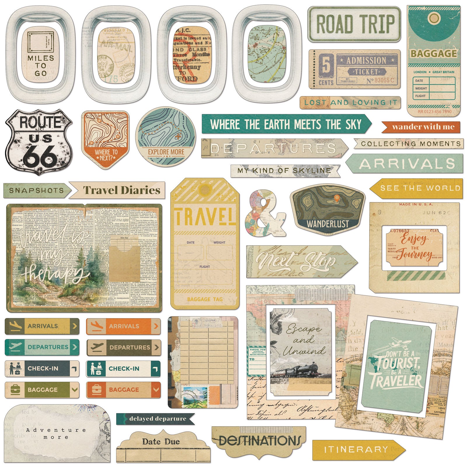 49 and Market Chipboard Elements - Travel Diaries