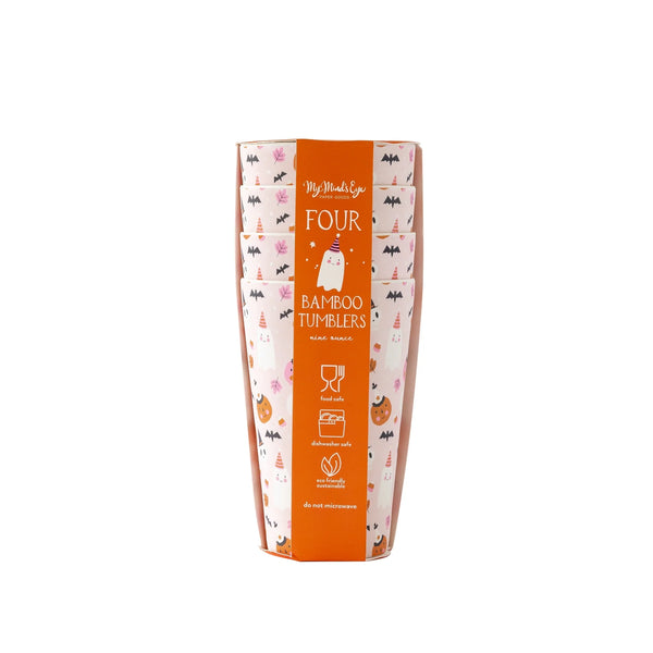PINK HALLOWEEN ICONS REUSABLE BAMBOO TUMBLER SET